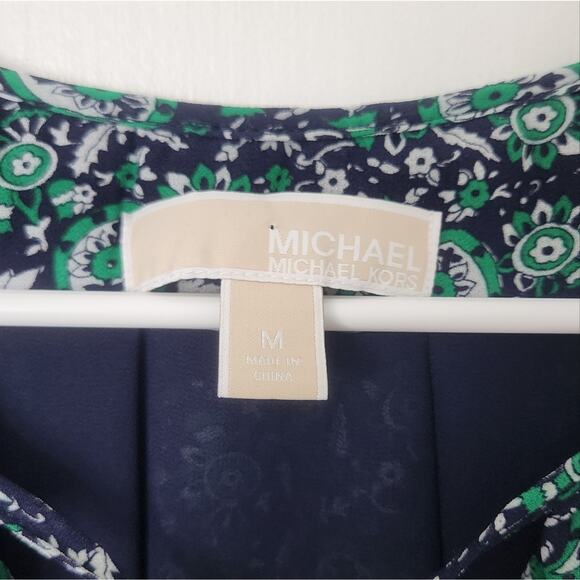 Michael Kors Green Navy Blue Paisley Georgette Dress medium - Picture 4 of 9